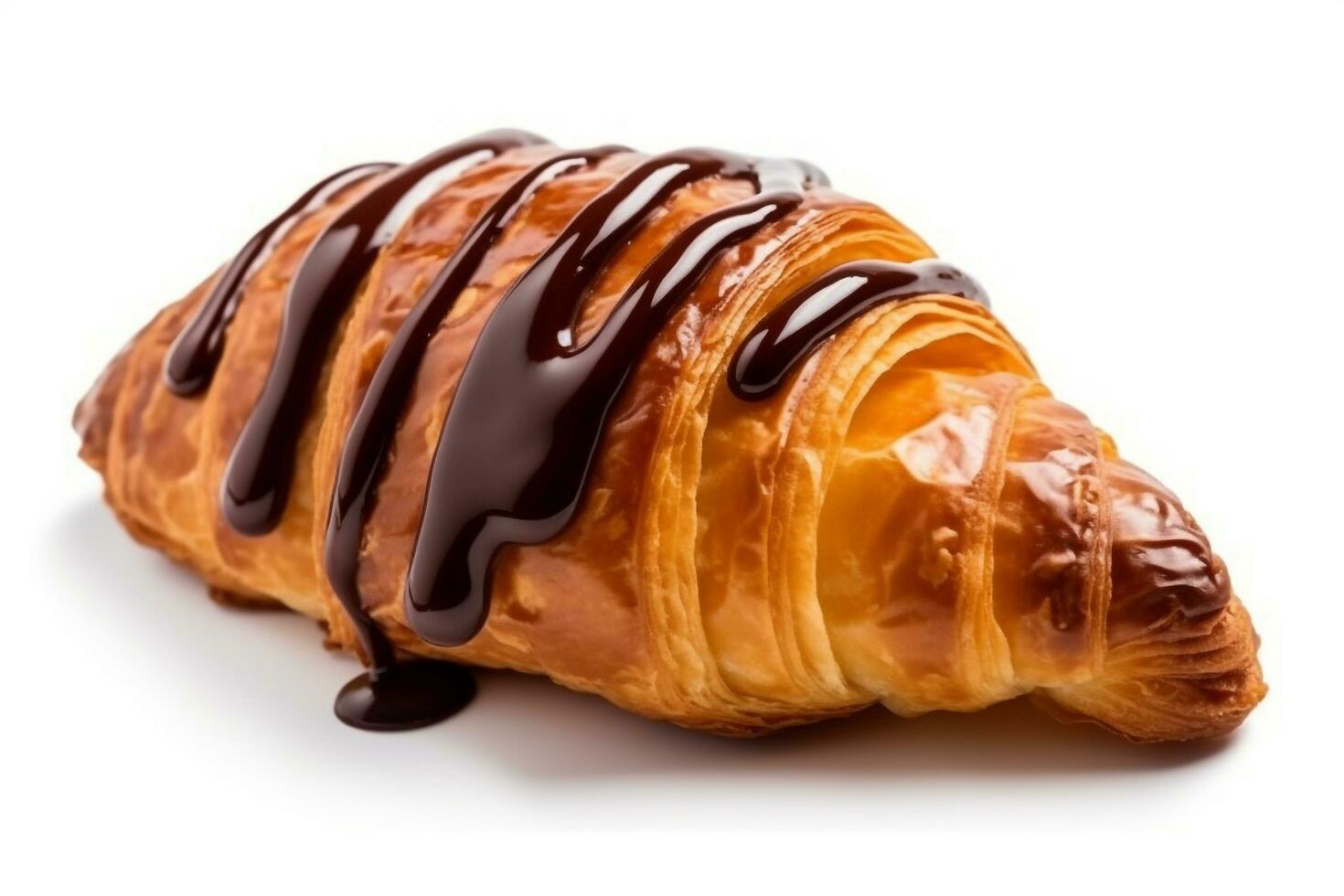 Croissant chocolate sauce isolated on white background.Generative Ai. photo