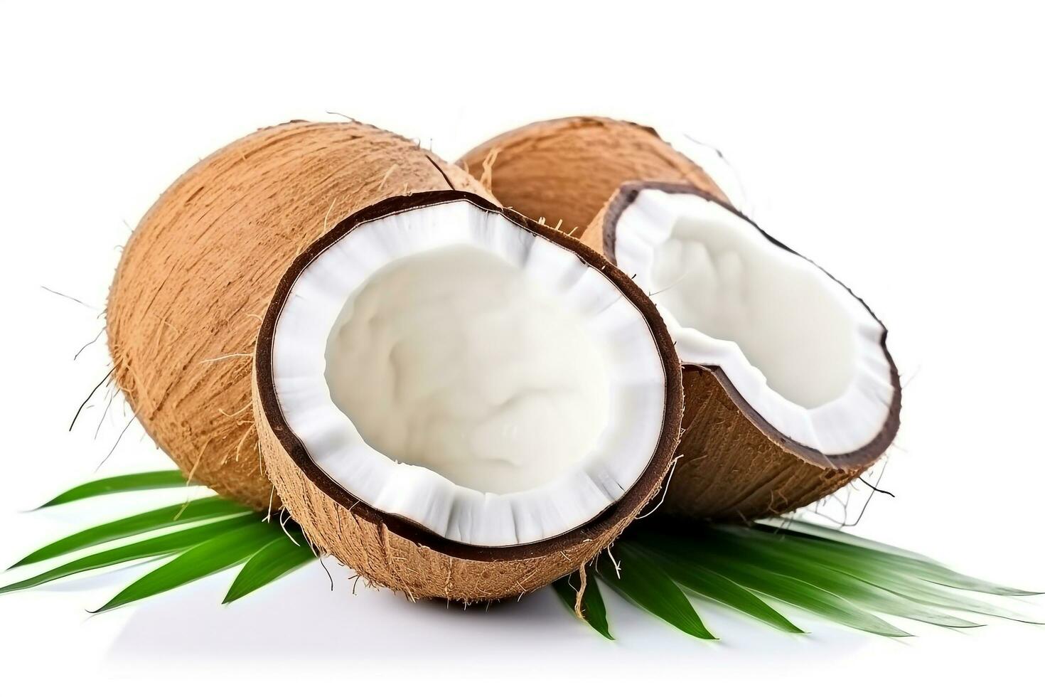 Coconut with plam leaves isolated on white background.Generative Ai. photo