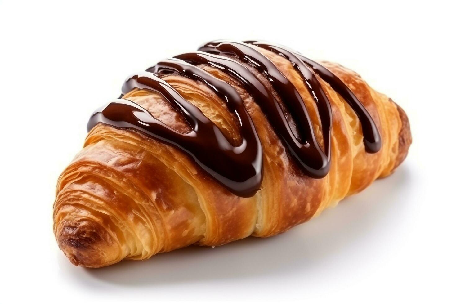 Croissant chocolate sauce isolated on white background.Generative Ai. photo