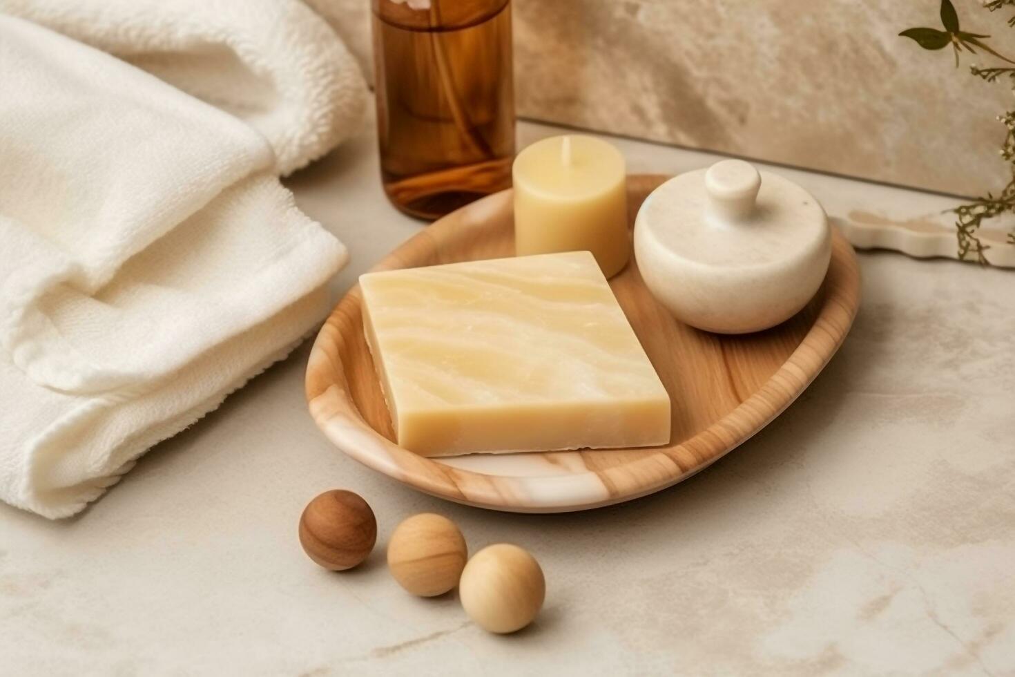Natural handmade soap in the bathroom photo