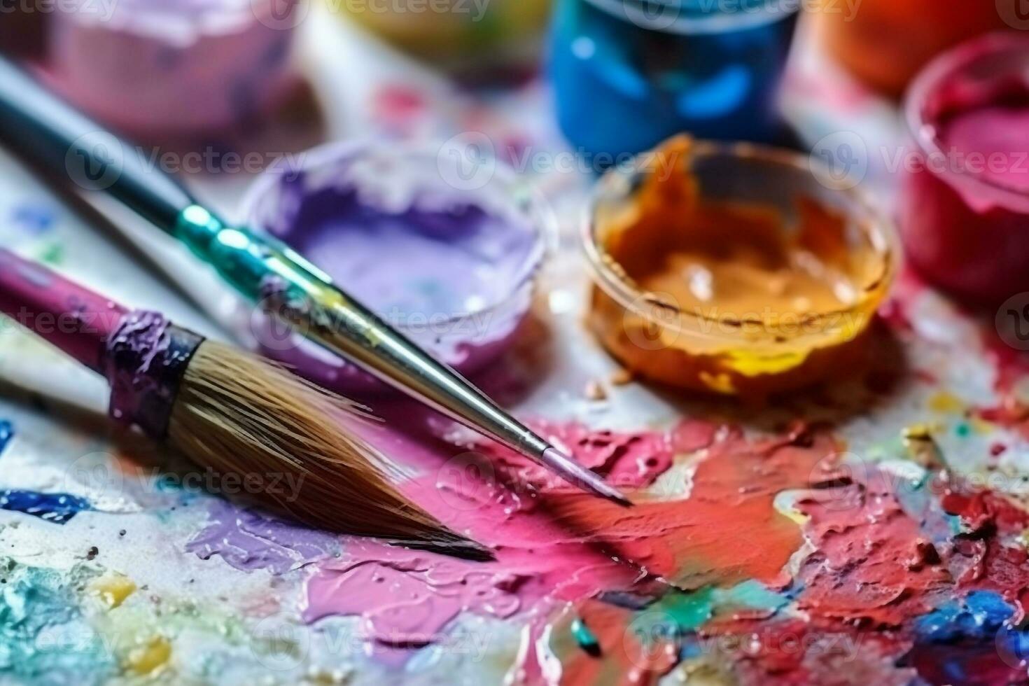 Watercolors and brushes for painting photo