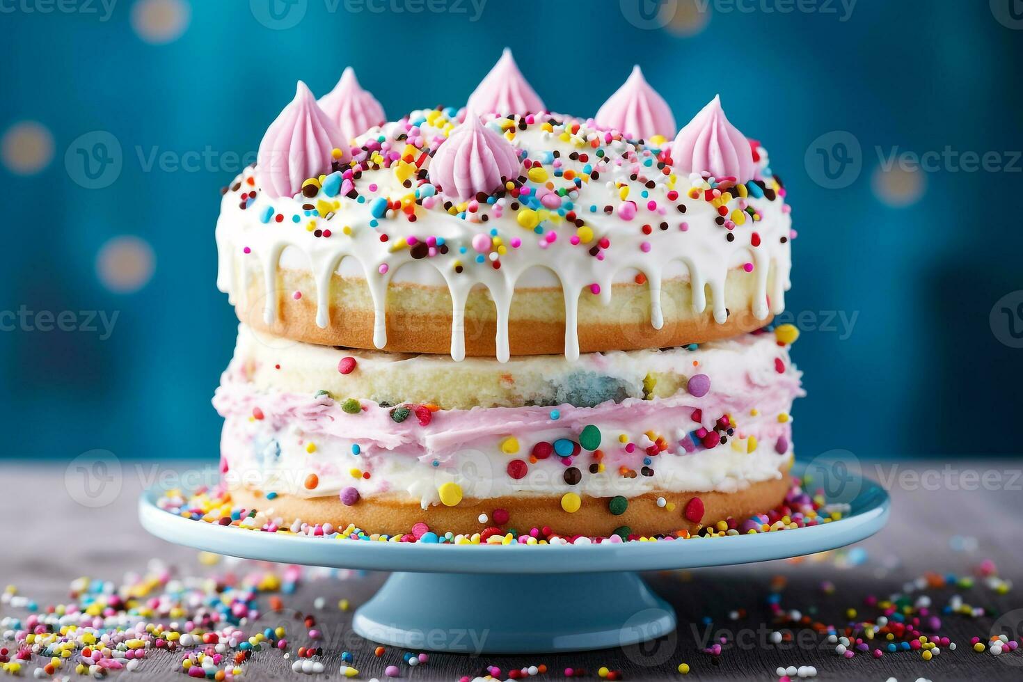 Colorful birthday cake with sweet icing photo