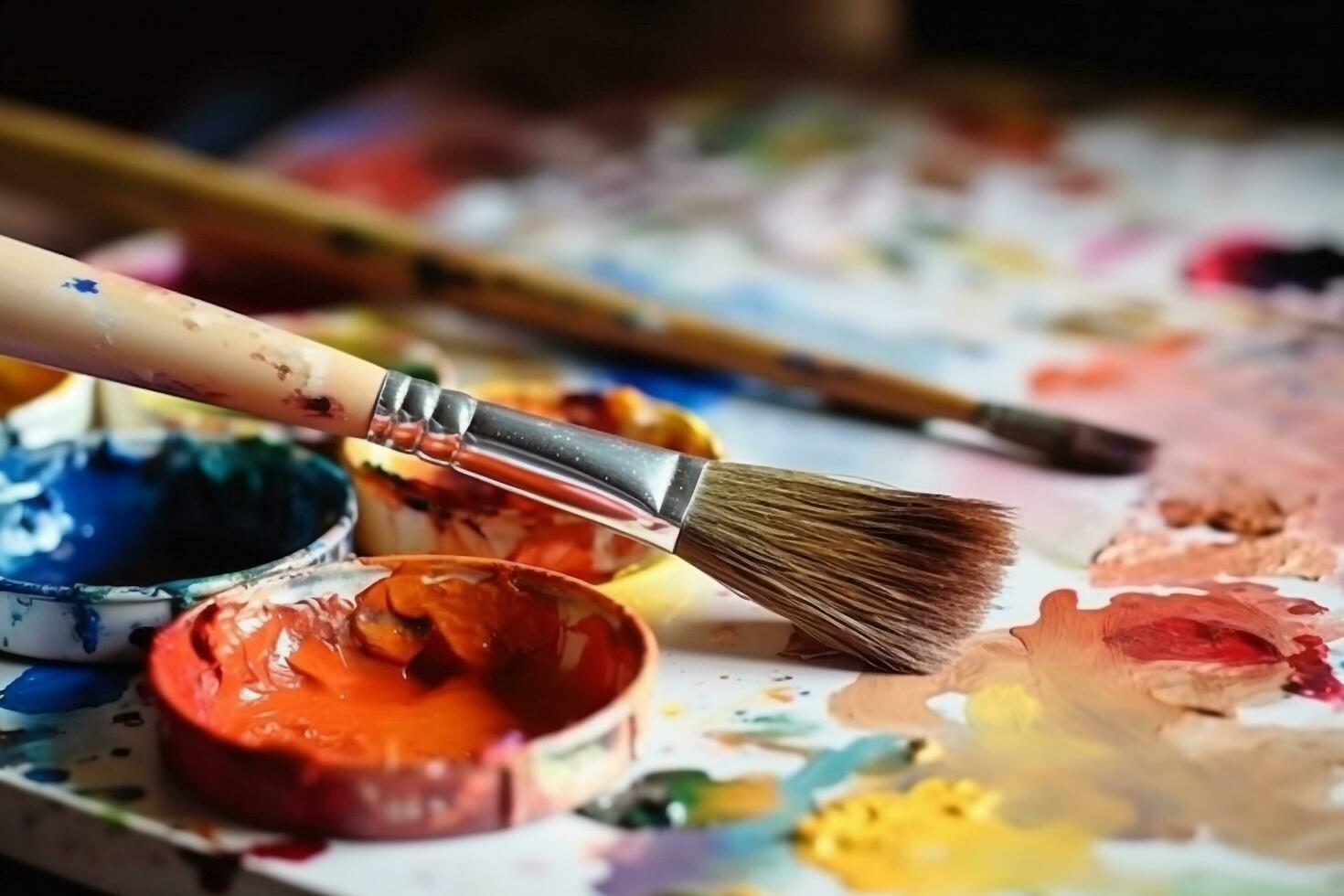 Watercolors and brushes for painting photo