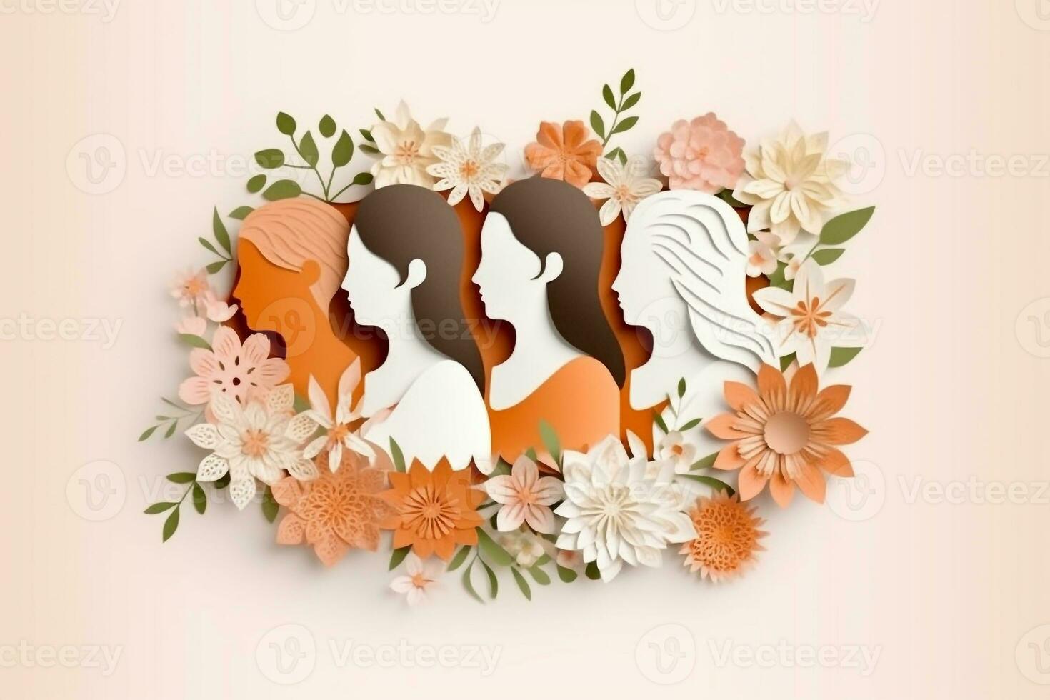 Happy women's day 8 march with beautiful flower paper craft,Paper cut style photo