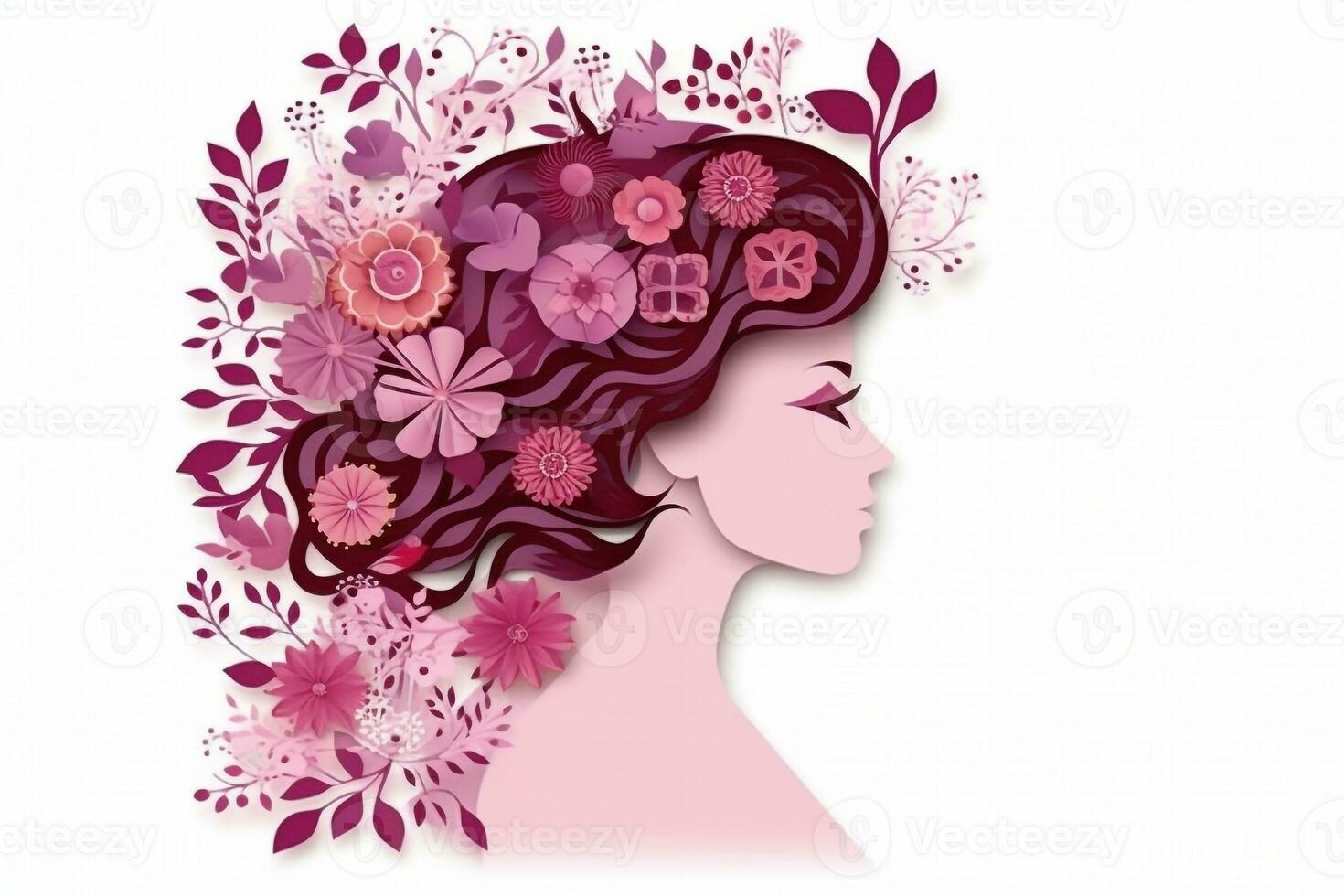 Happy women's day 8 march with beautiful flower paper craft,Paper cut style photo