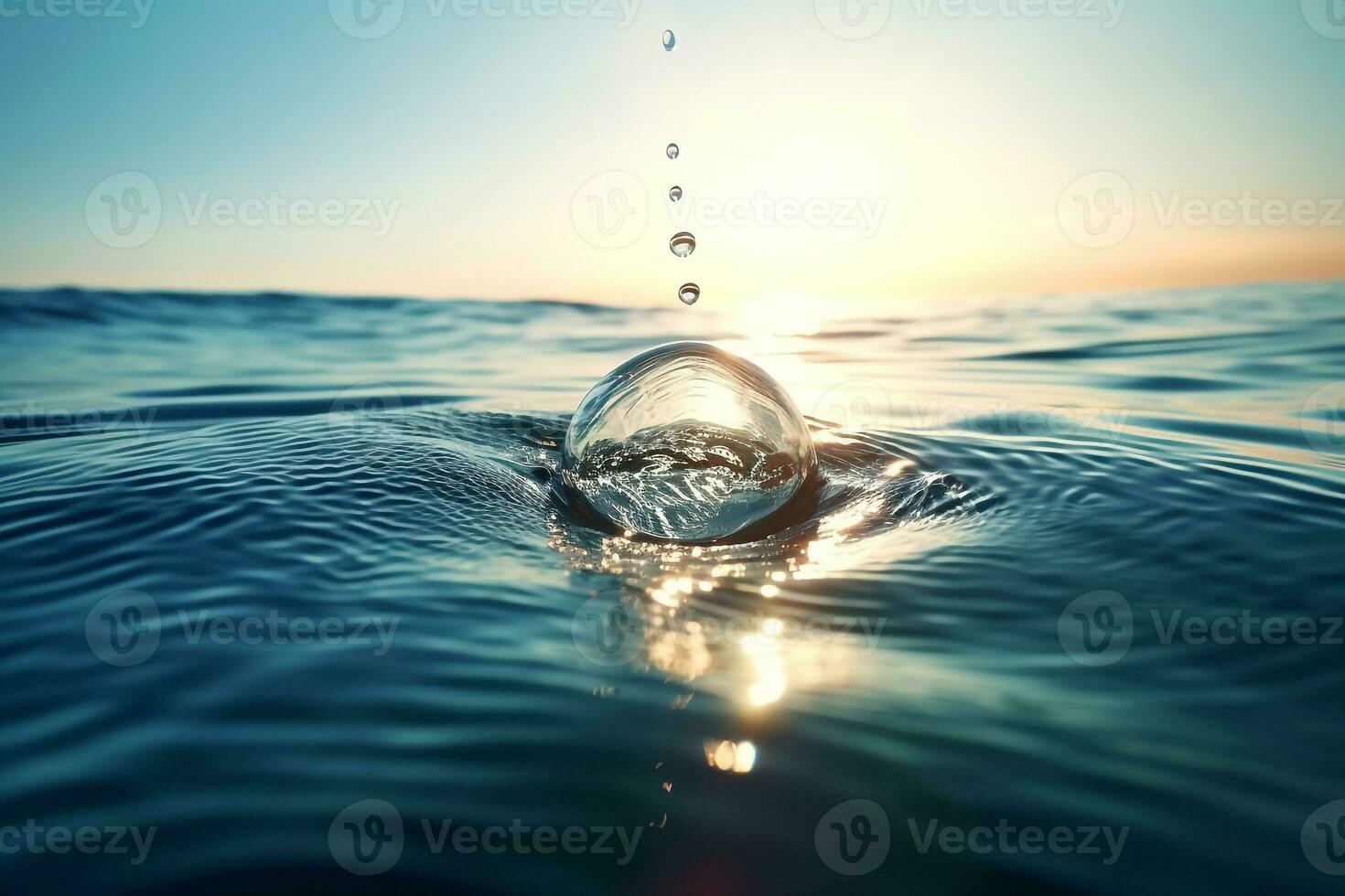 Water drop dropping in the ocean photo