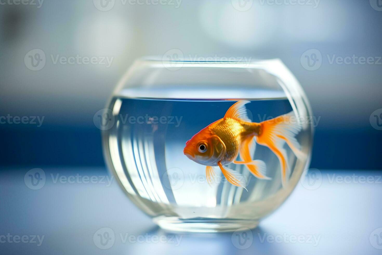 Goldfish swimming in  glass bowl photo