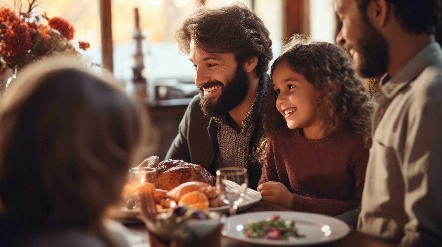 Happy family at Thanksgiving dinner photo