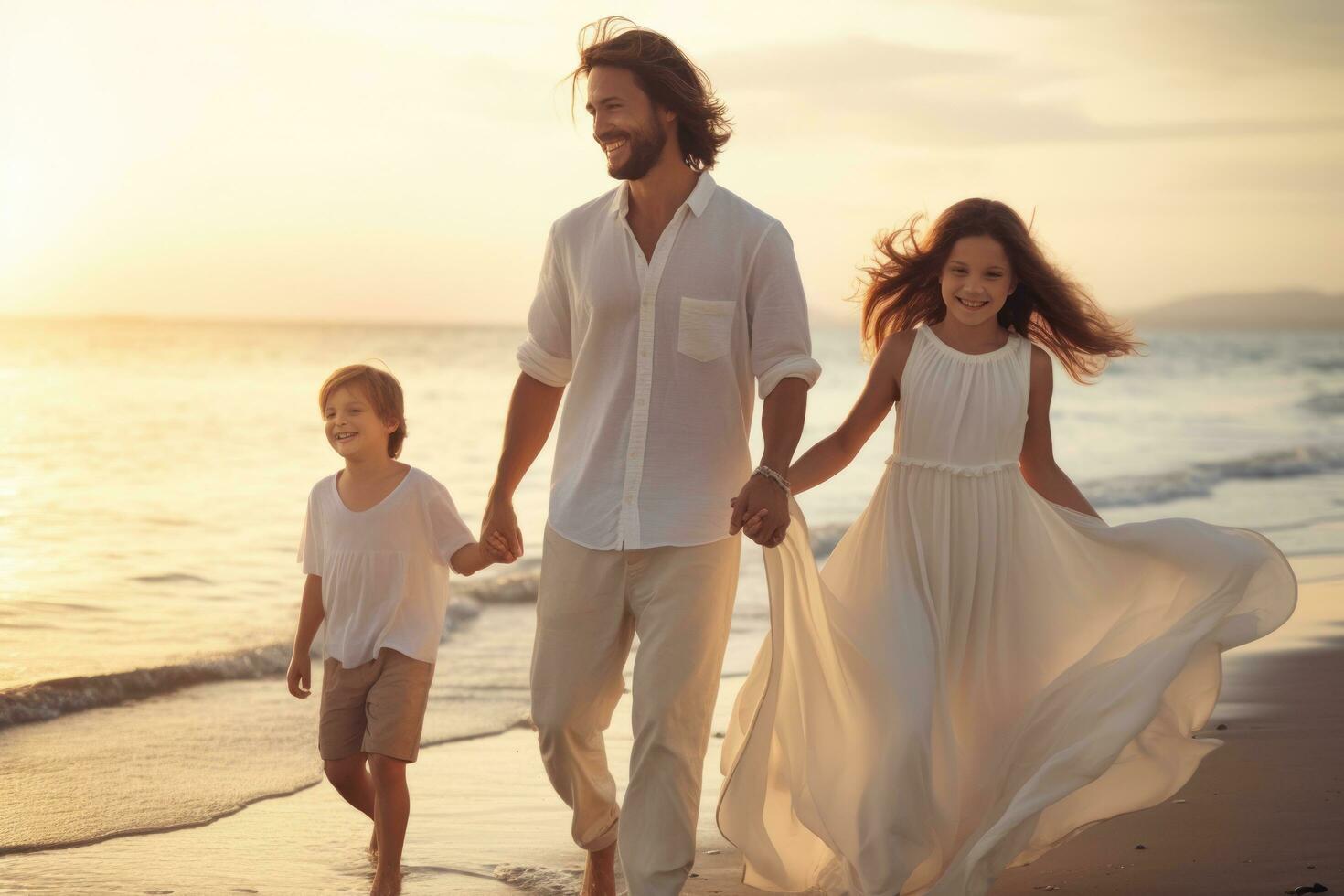 Happy family in summer background photo
