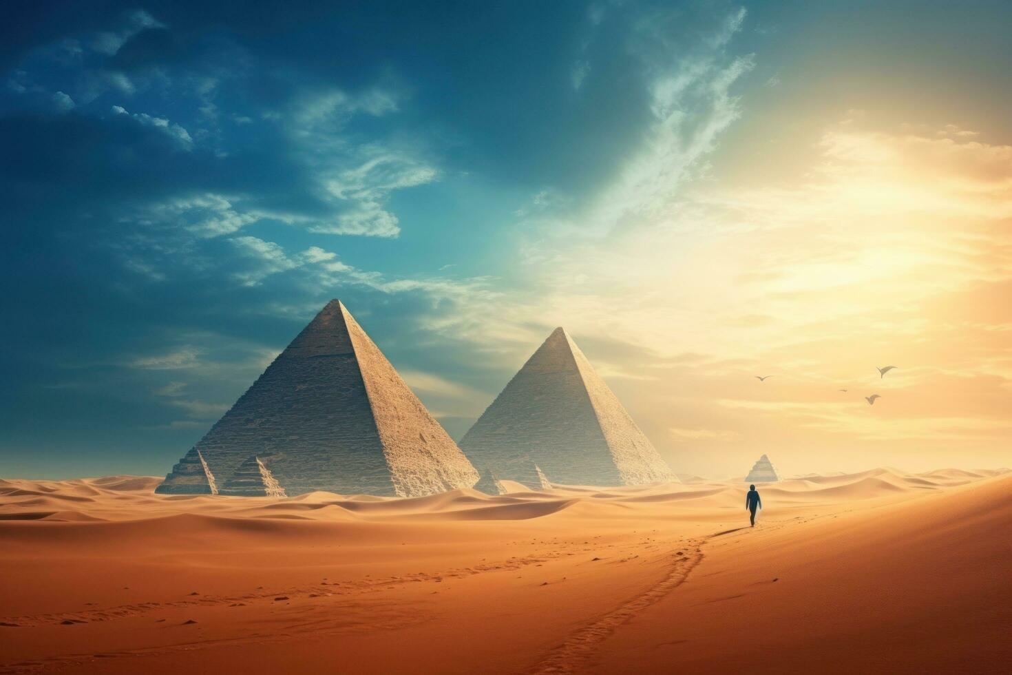 Egyptian pyramids in desert photo