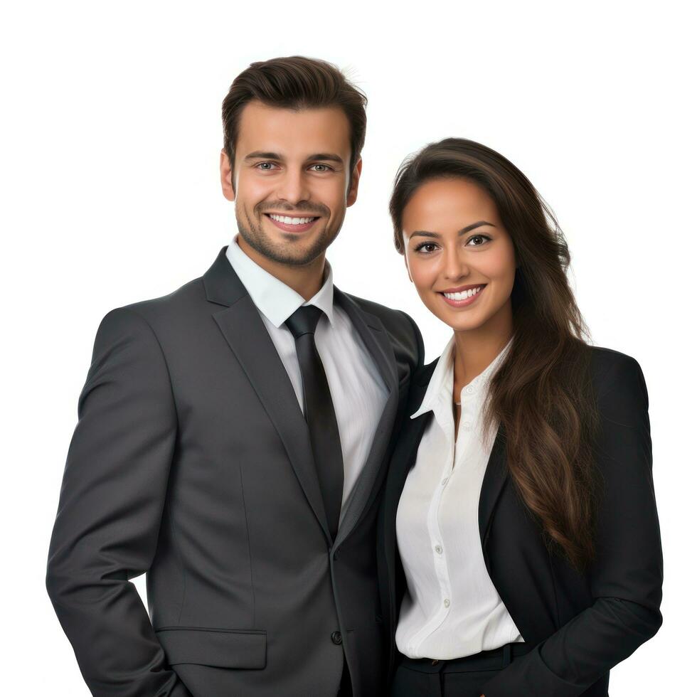 Happy multi ethnic business couple isolated photo