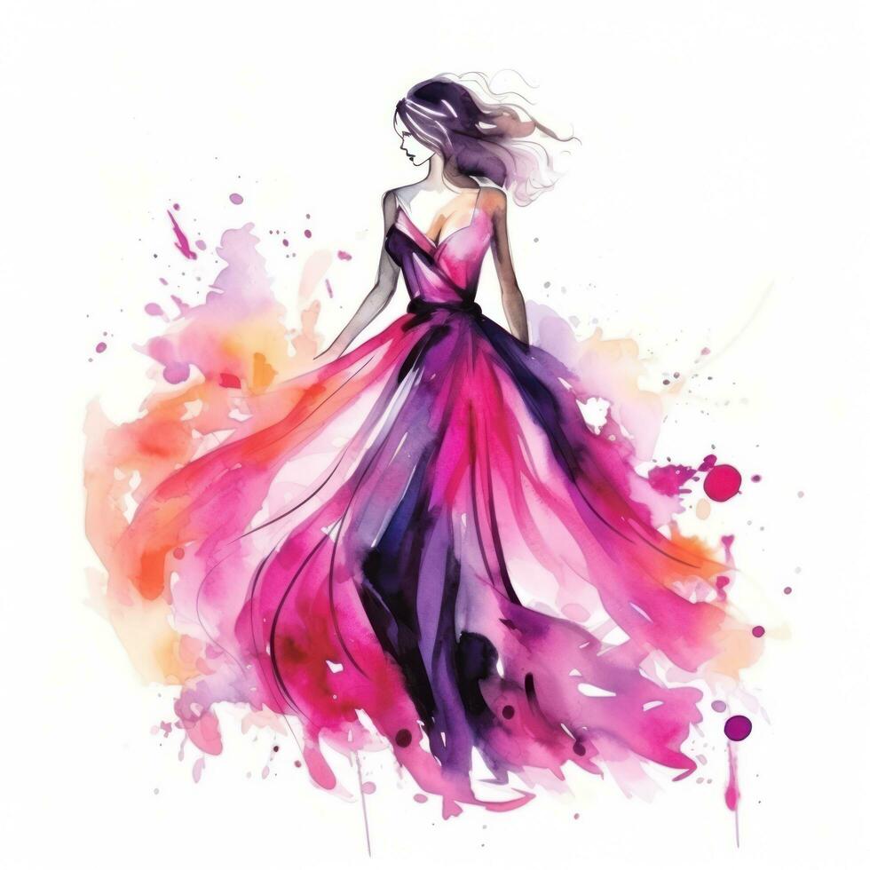 Watercolor fashion illustration isolated photo