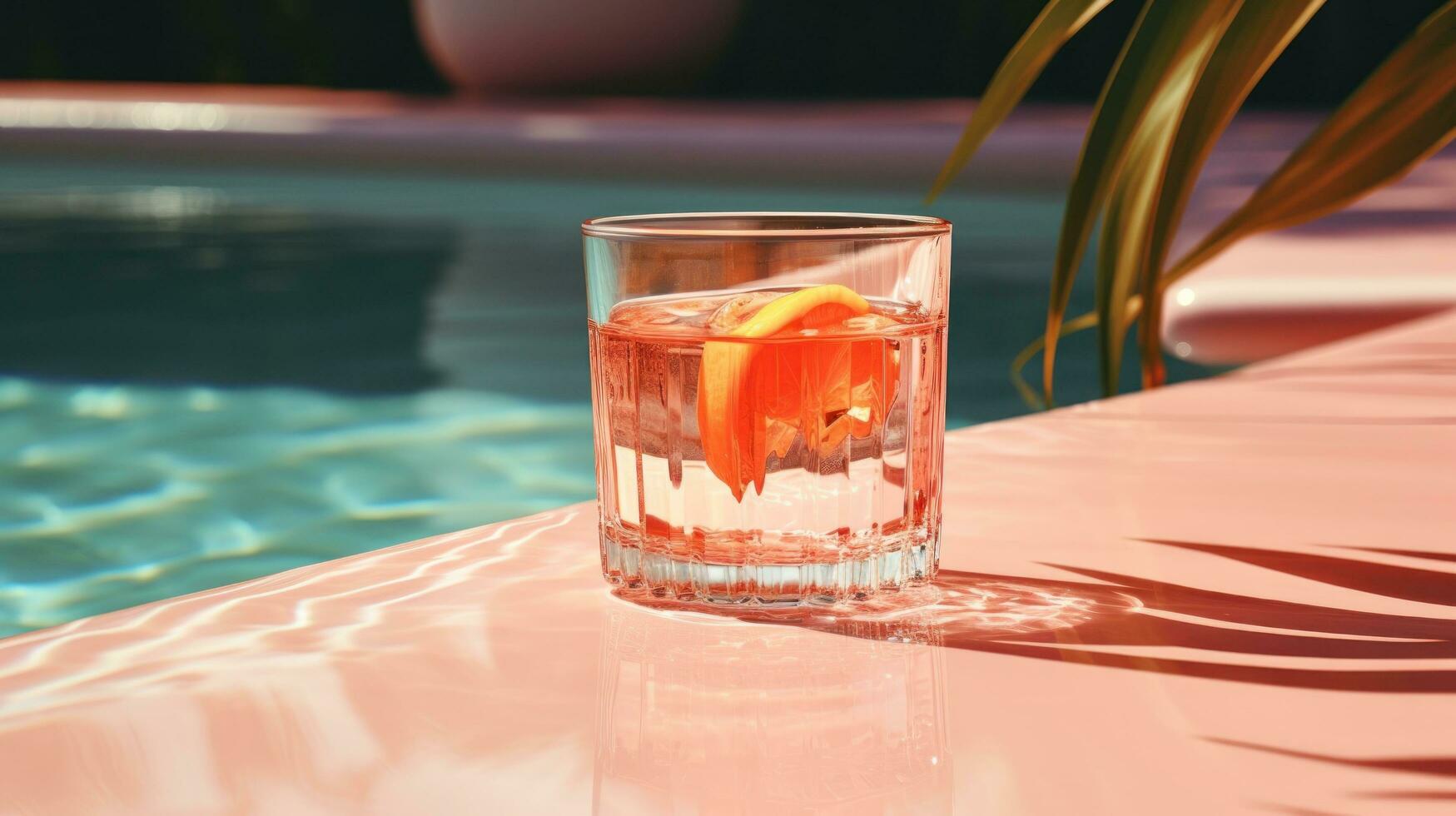 Orange Beverage in a glass beside pool photo