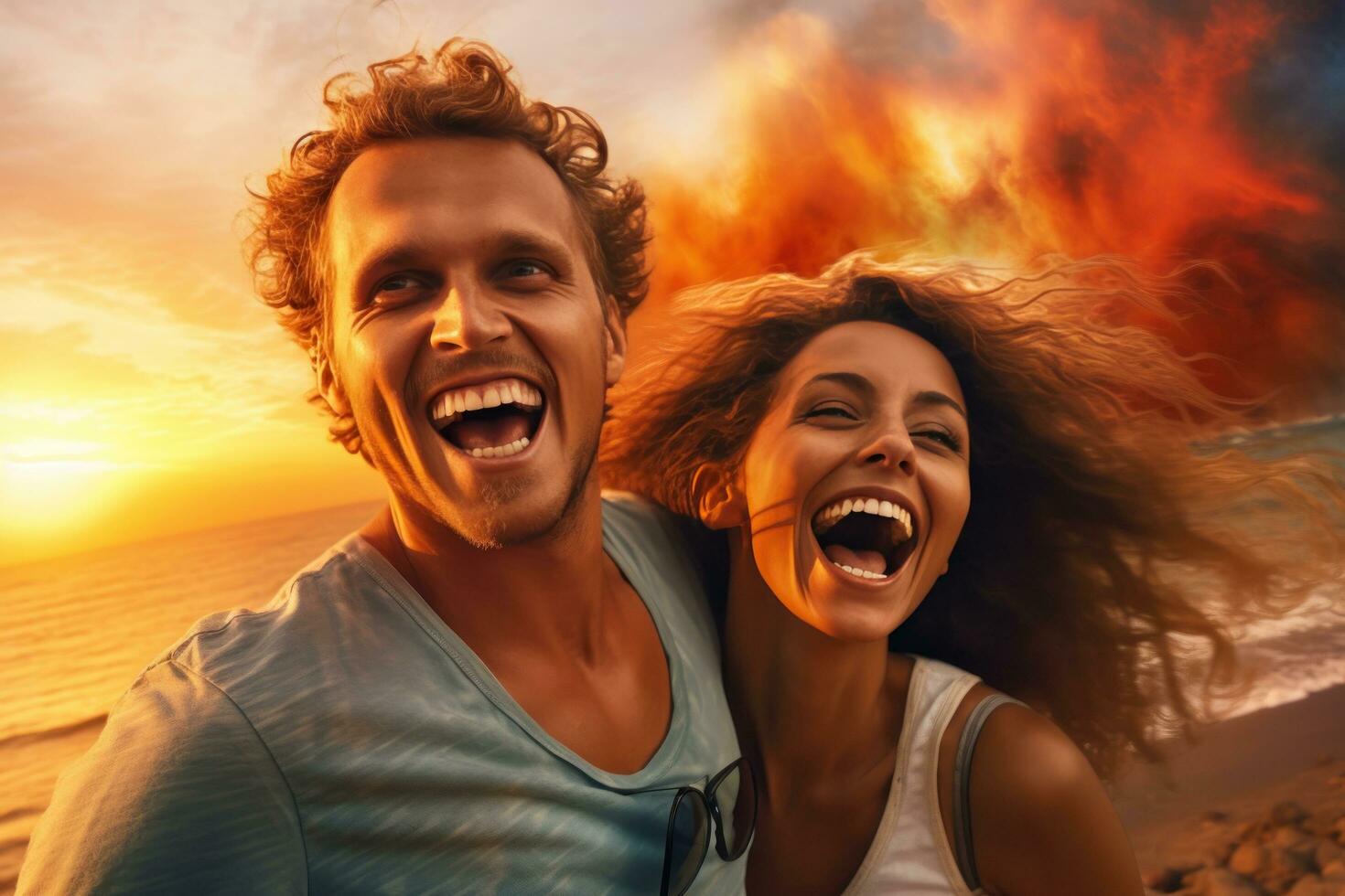 Happy couple at the beach photo