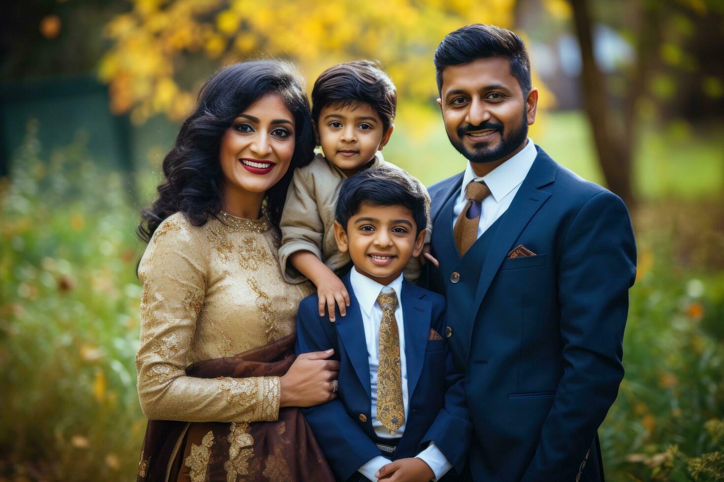 Indian a family holding children in their arms in a park photo