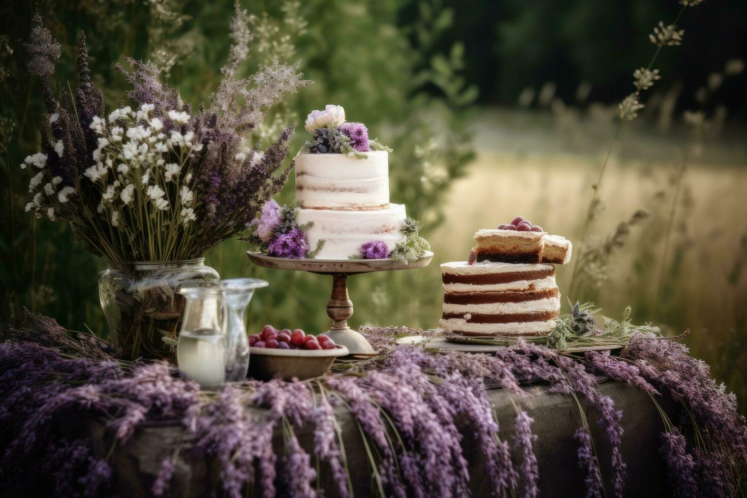 un pastel mesa en un al aire libre ajuste foto