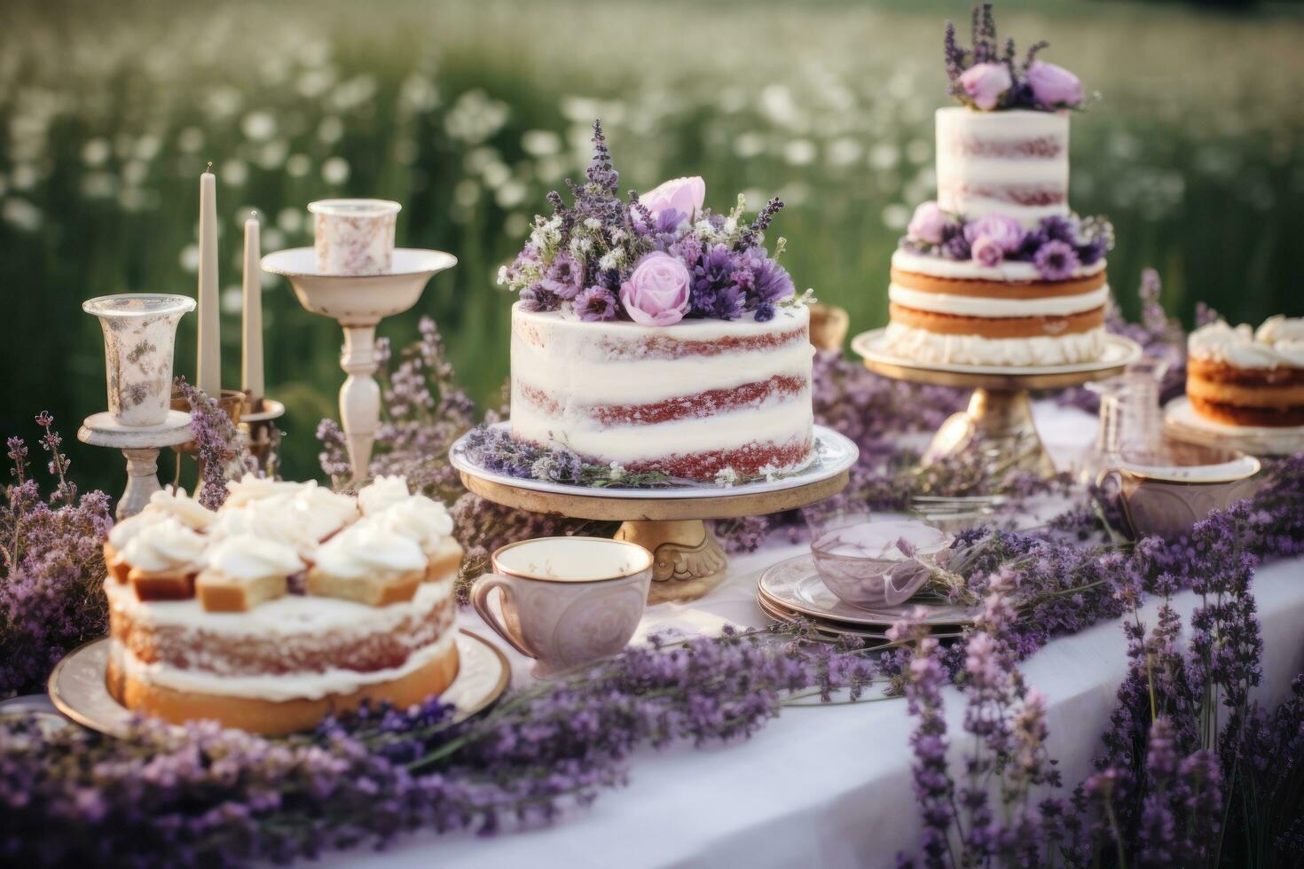 un pastel mesa en un al aire libre ajuste foto