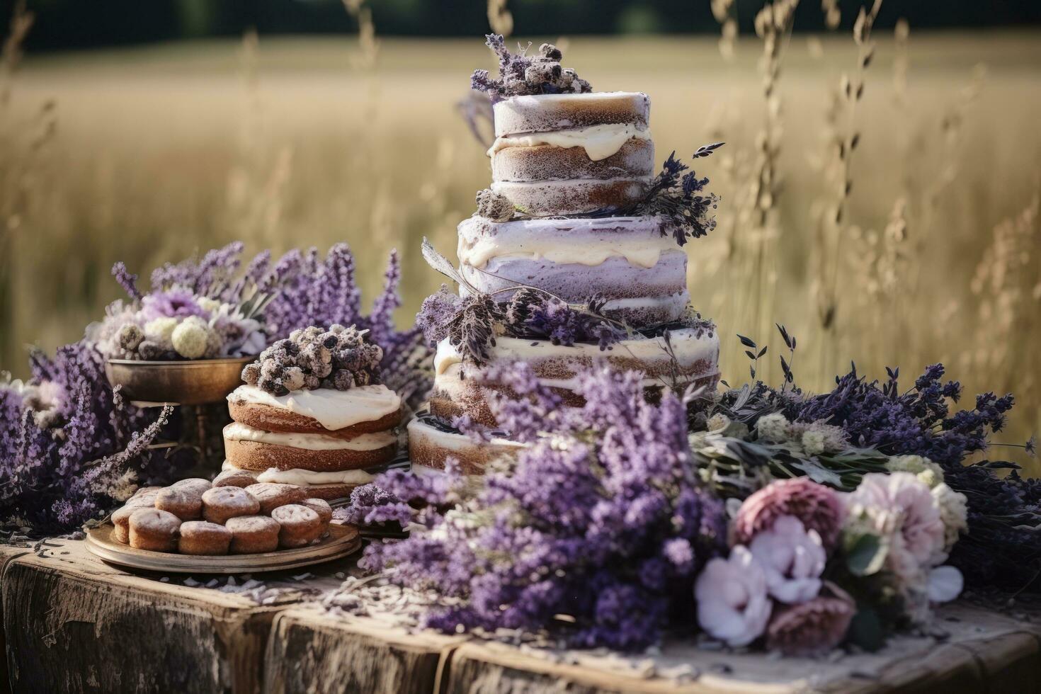 un pastel mesa en un al aire libre ajuste foto