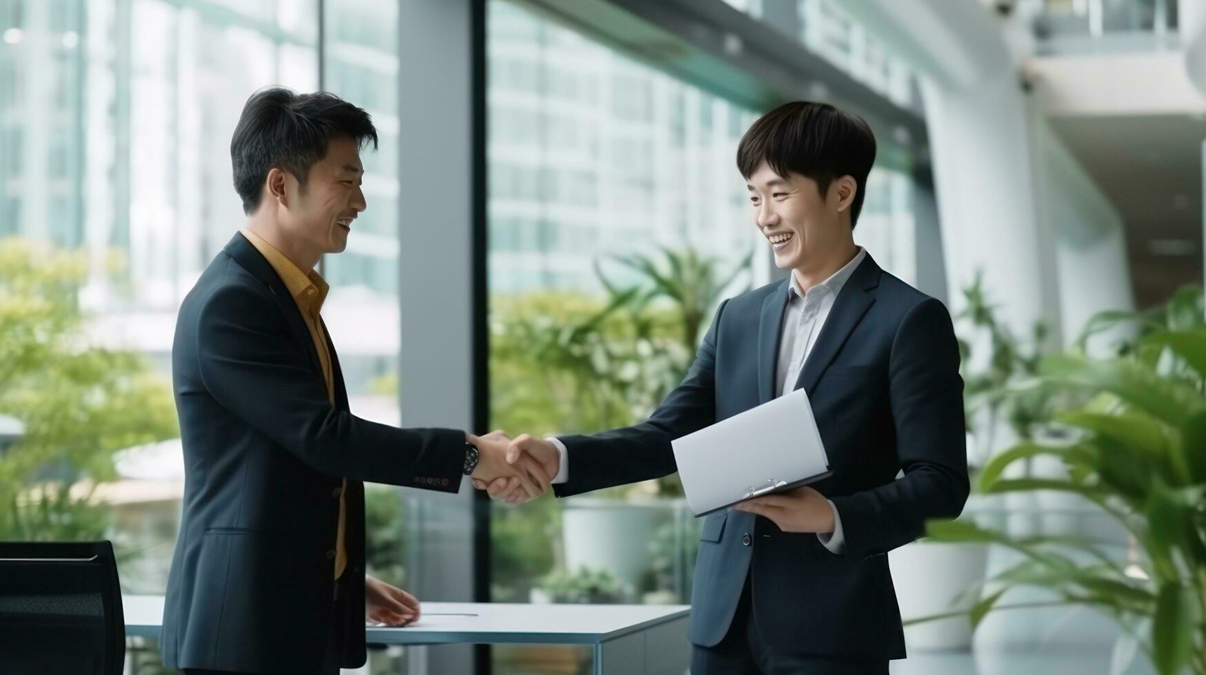 Businessmen congratulate each other on the conclusion of the contract. photo