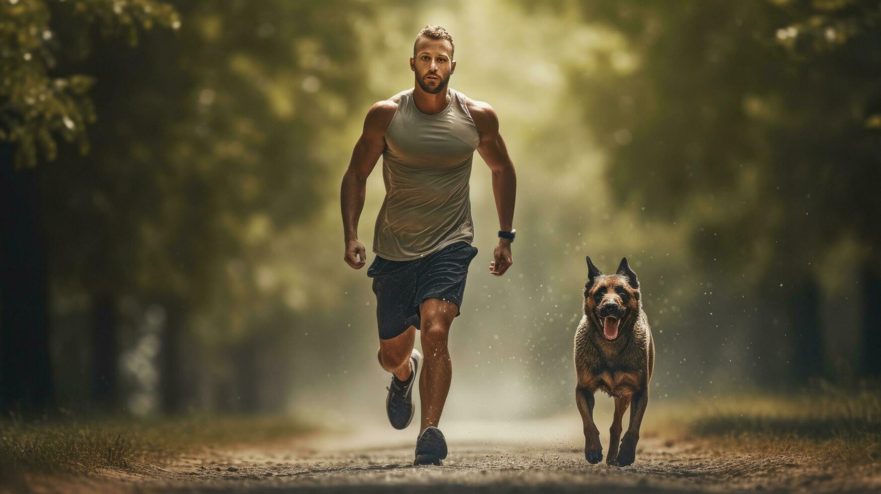 A man jogging with his dog photo
