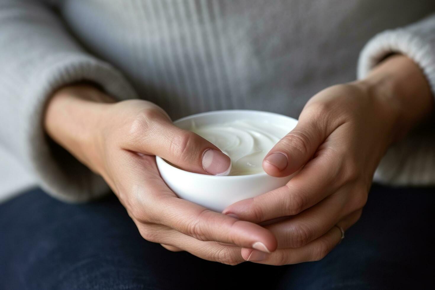 woman applying cream on her hands photo