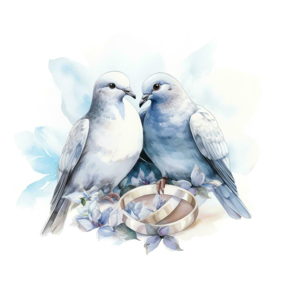 Watercolor wedding dove isolated photo