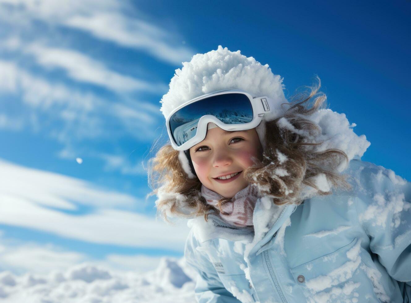 Skateboarder girls snowboarding on top of mountain photo