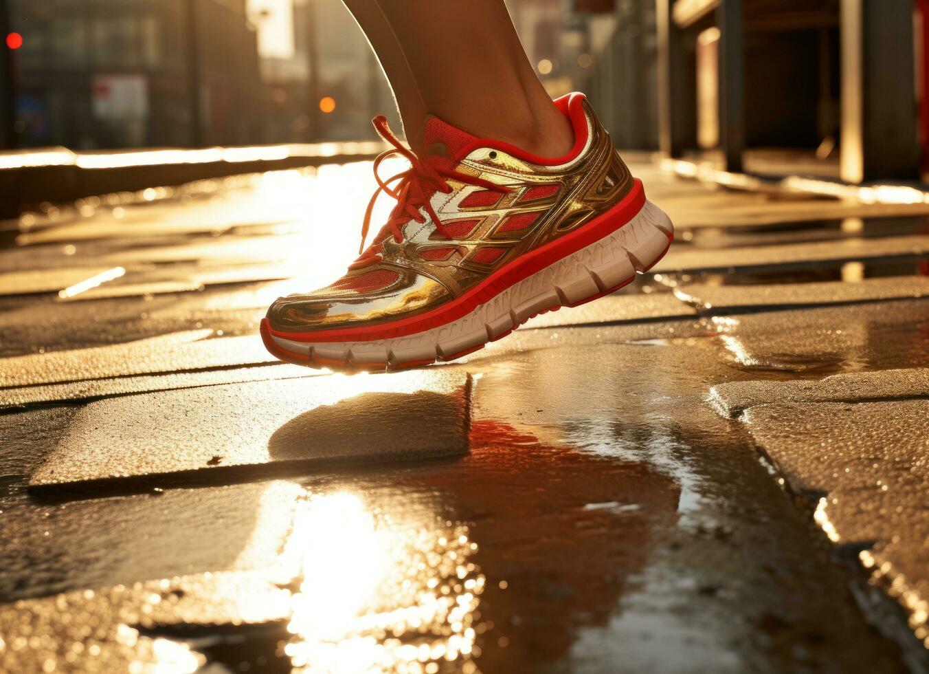 Woman walking on pavement with running shoes photo