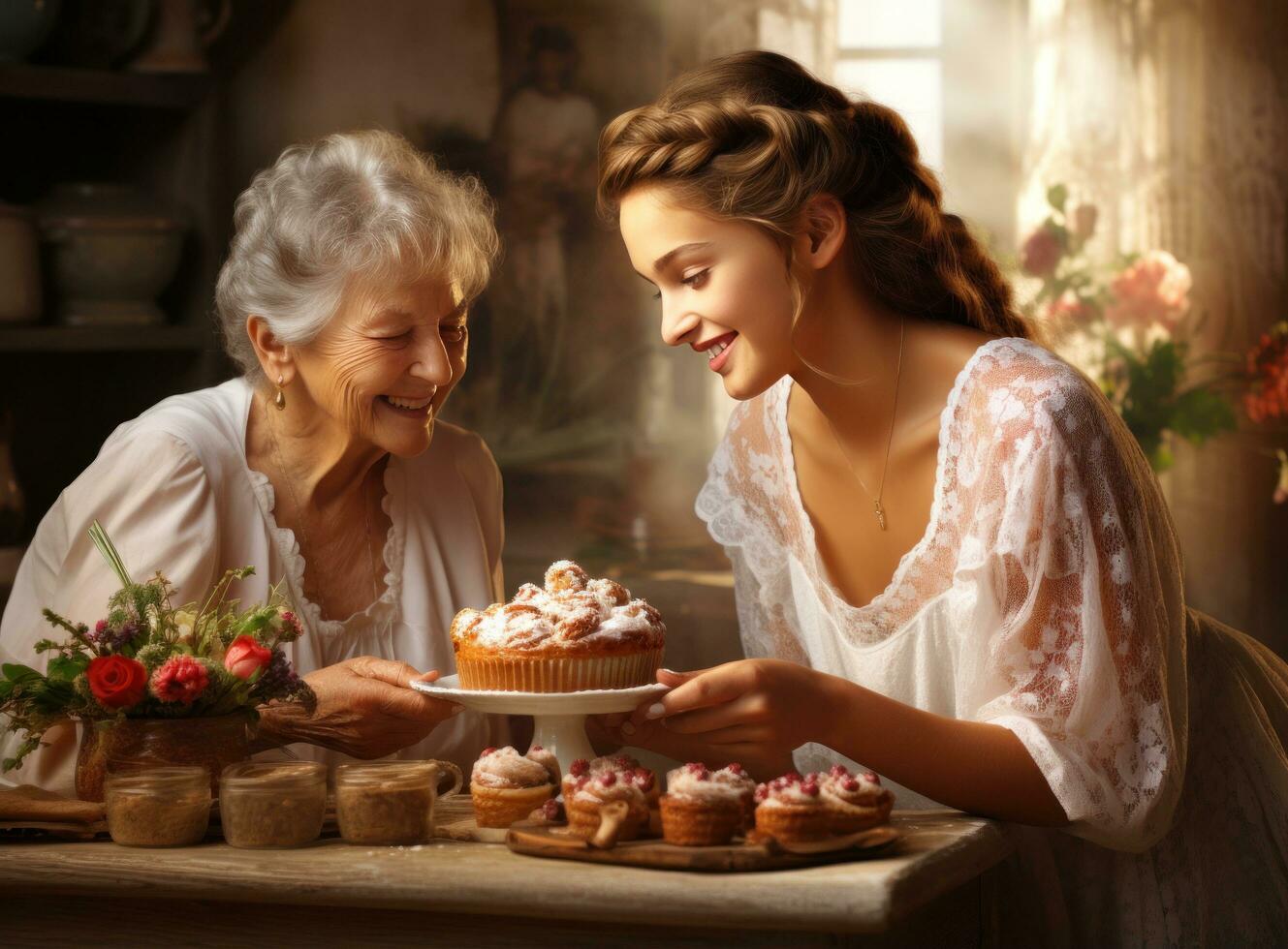 Two women in kitchen photo