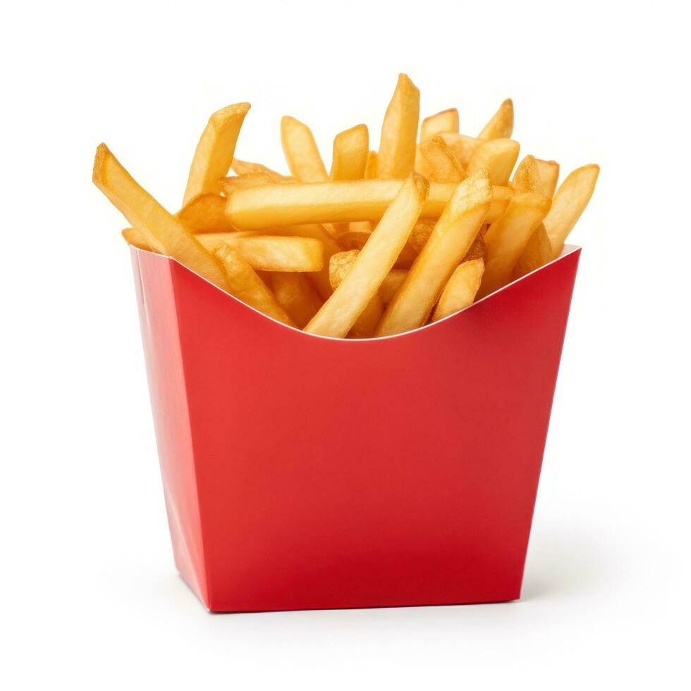 Fries inside a red bag isolated photo