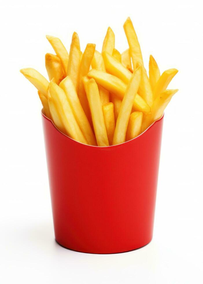 Fries inside a red bag isolated photo