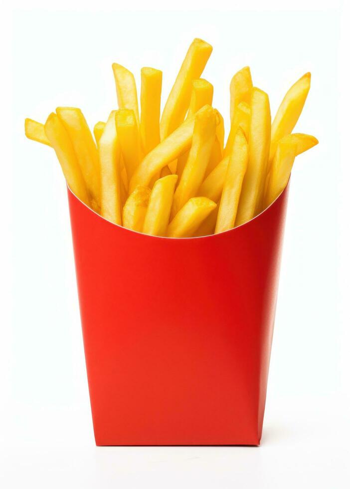 Fries inside a red bag isolated photo