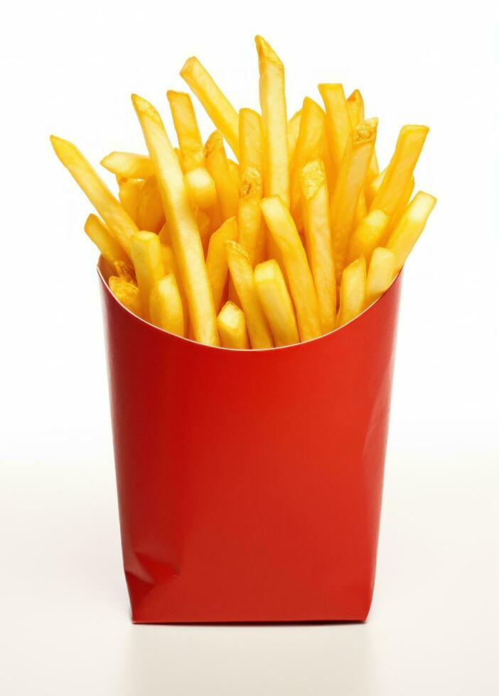 Fries inside a red bag isolated photo