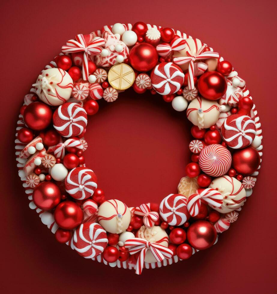 Red Christmas wreath background photo