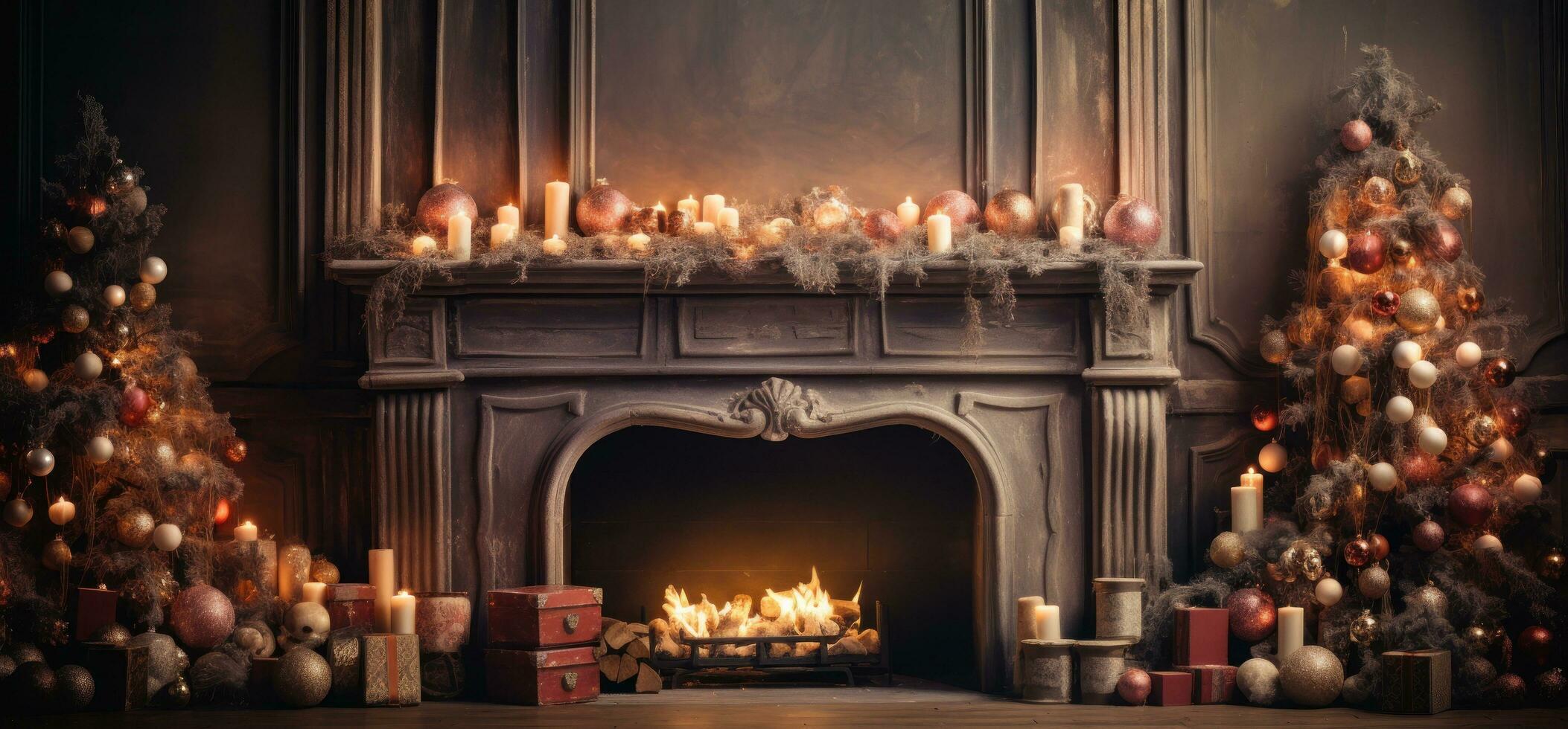 Christmas tree in fireplace photo