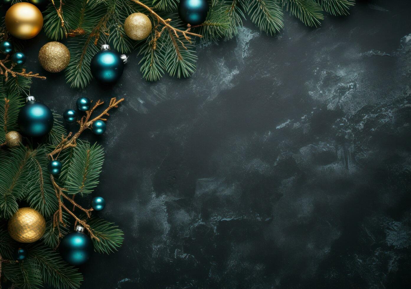 A snow background with christmas balls and cones photo