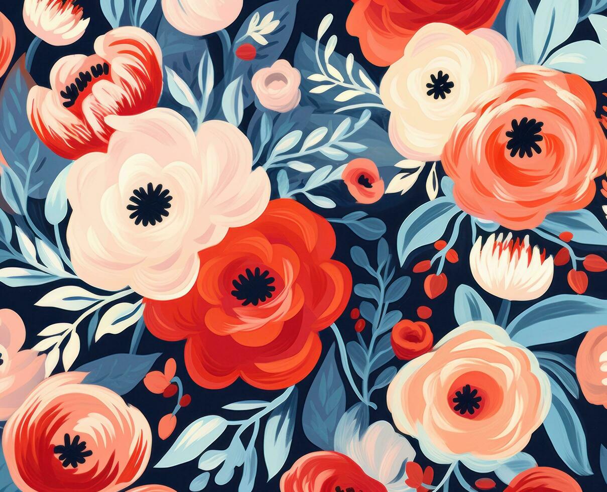Colorful floral print wallpaper, in the style of abstract impressionism photo