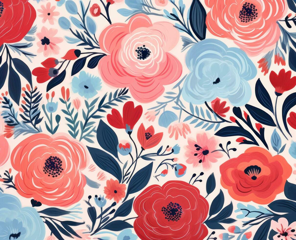 Colorful floral print wallpaper, in the style of abstract impressionism photo