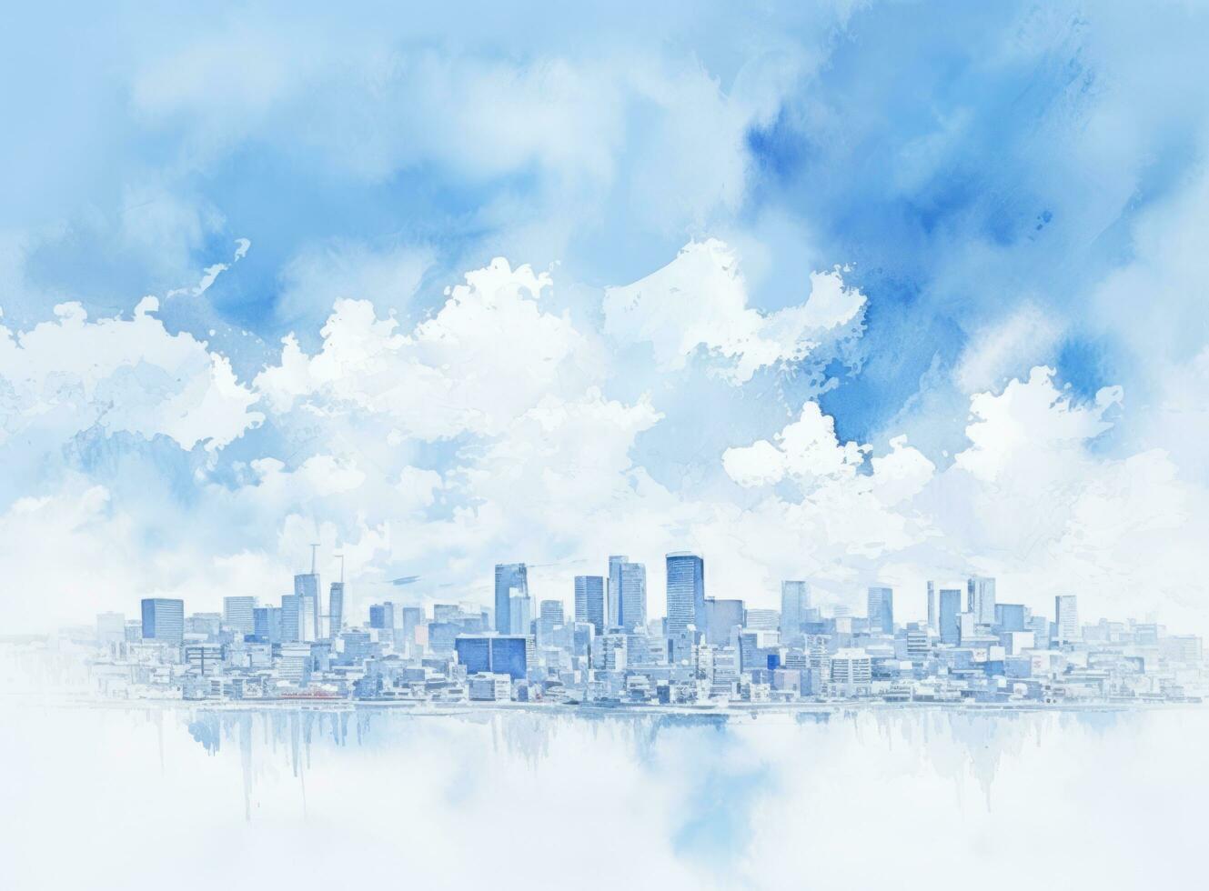 Blue watercolor cityscape background photo