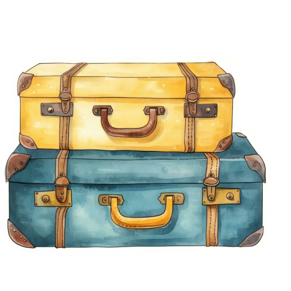 Retro watercolor suitcases isolated photo