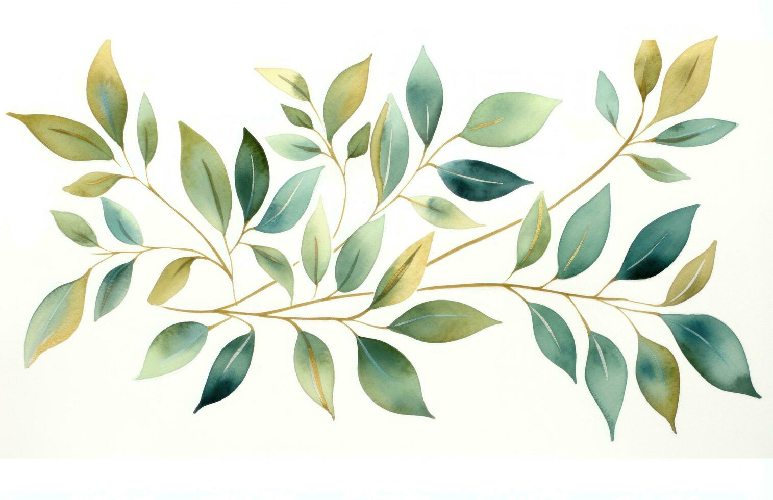Green and gold watercolor leaves photo