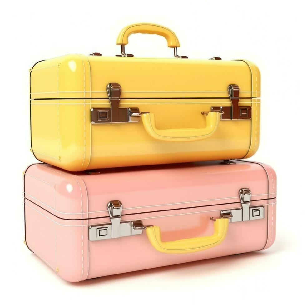 Yellow and pink suitcases isolated photo