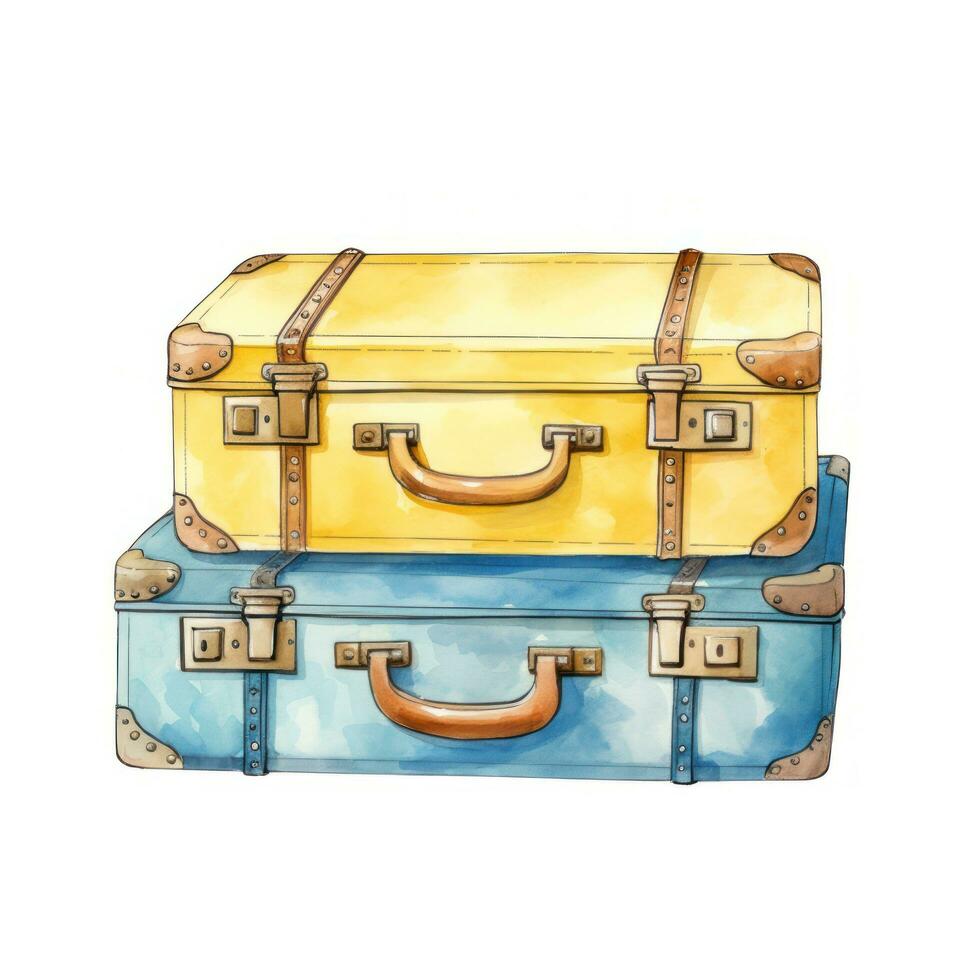 Retro watercolor suitcases isolated photo