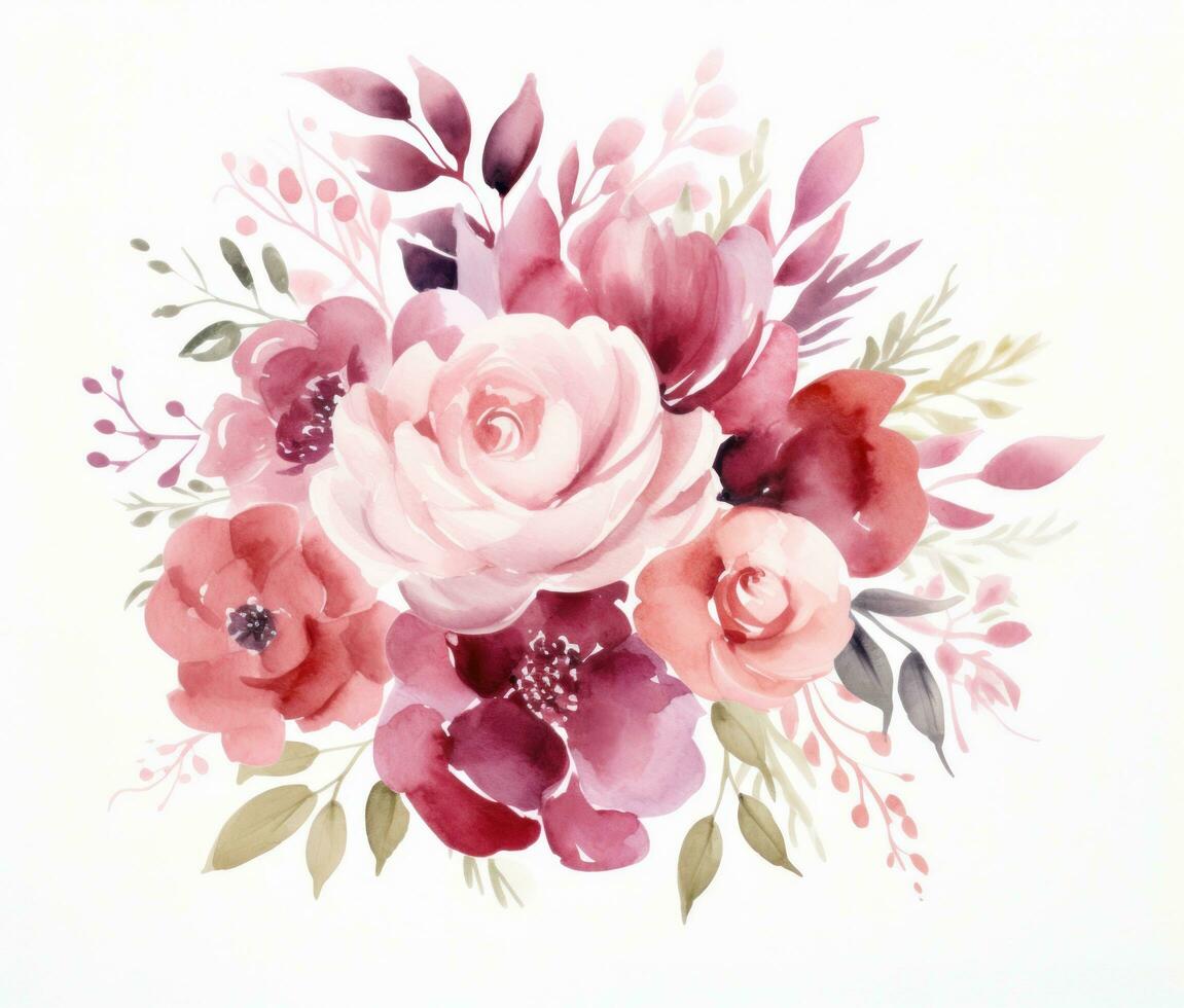 Watercolor floral bouquet isolated photo