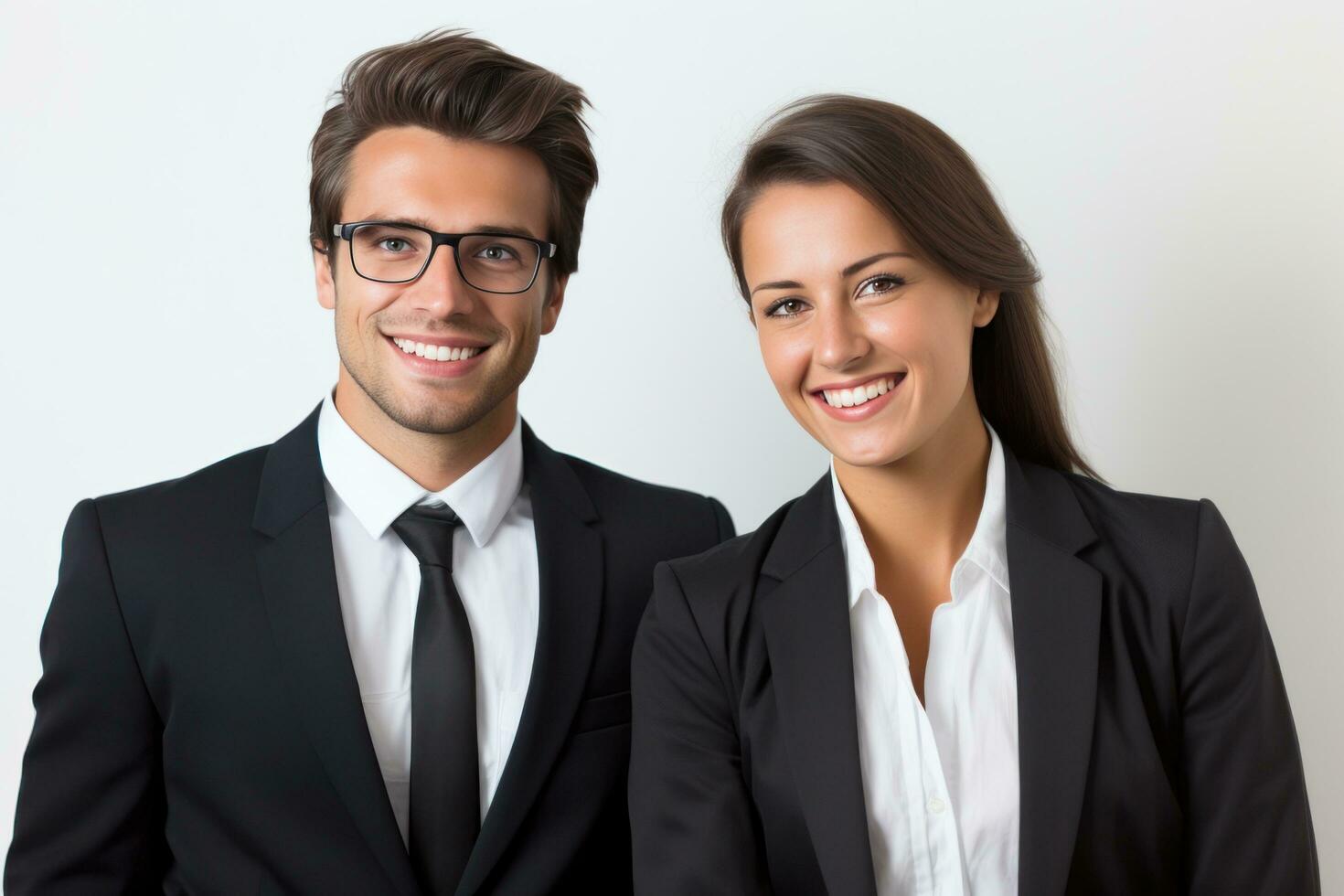Business couple smiling in an office photo