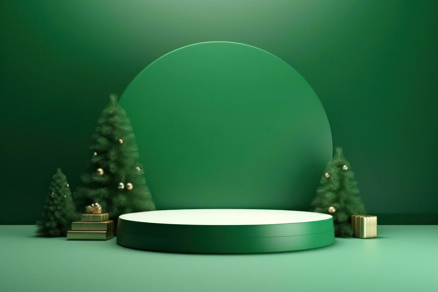 Green empty Christmas podium photo
