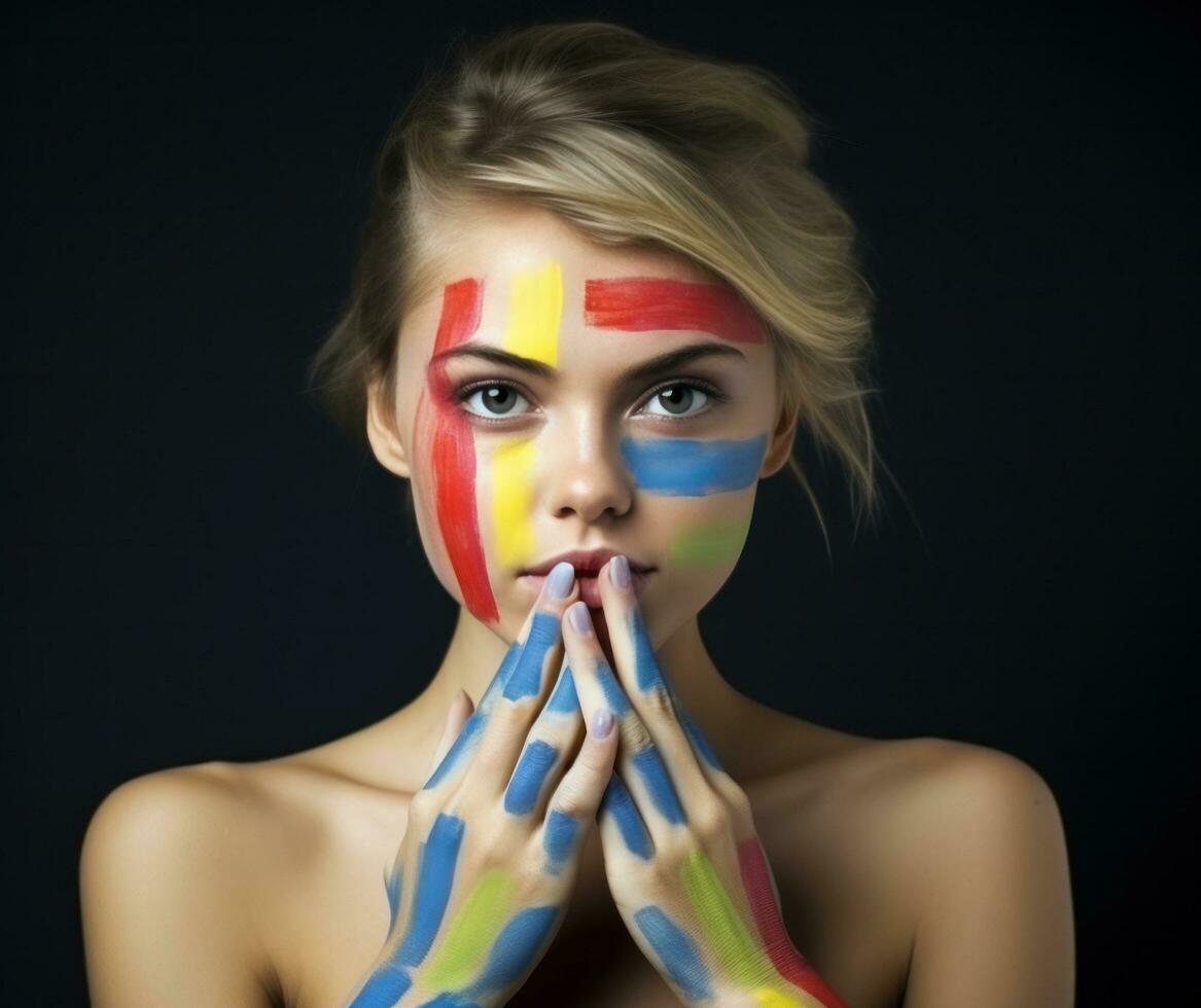 Young girl with paints photo