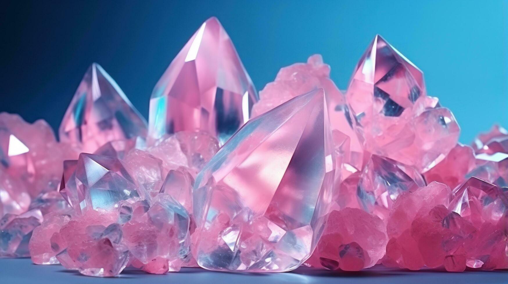 A bunch of crystals on blue background photo