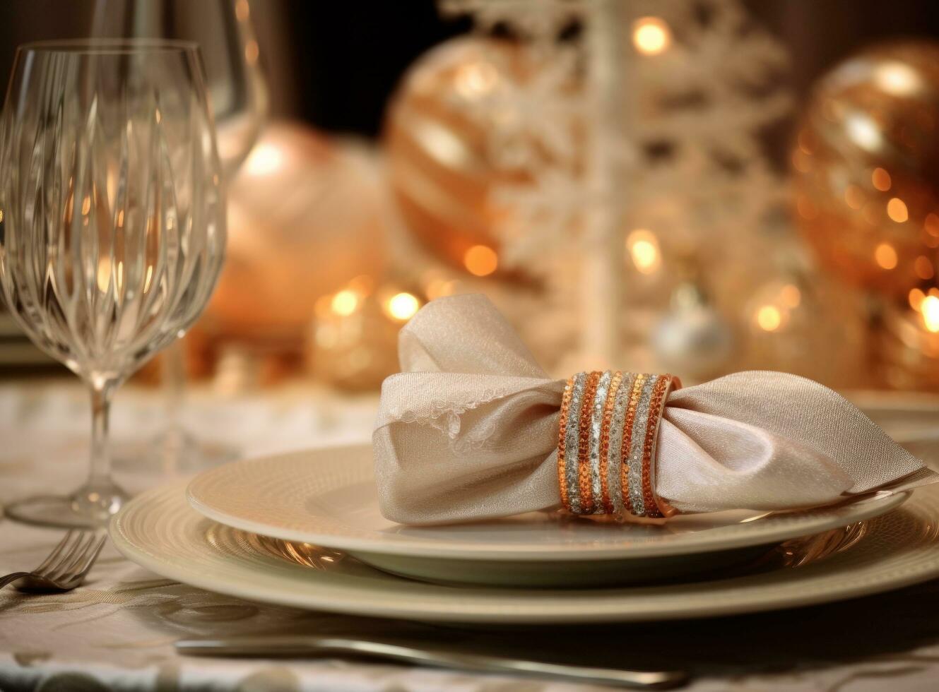 Beautiful Christmas table for holiday dinner photo