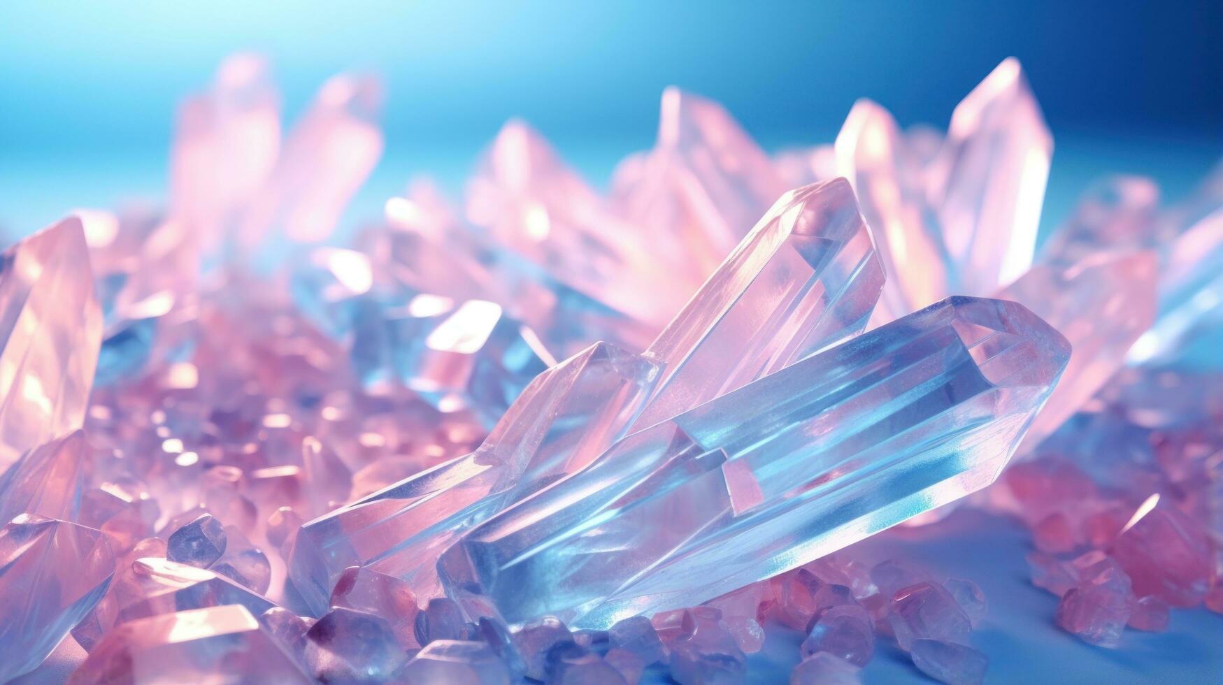A bunch of crystals on blue background photo